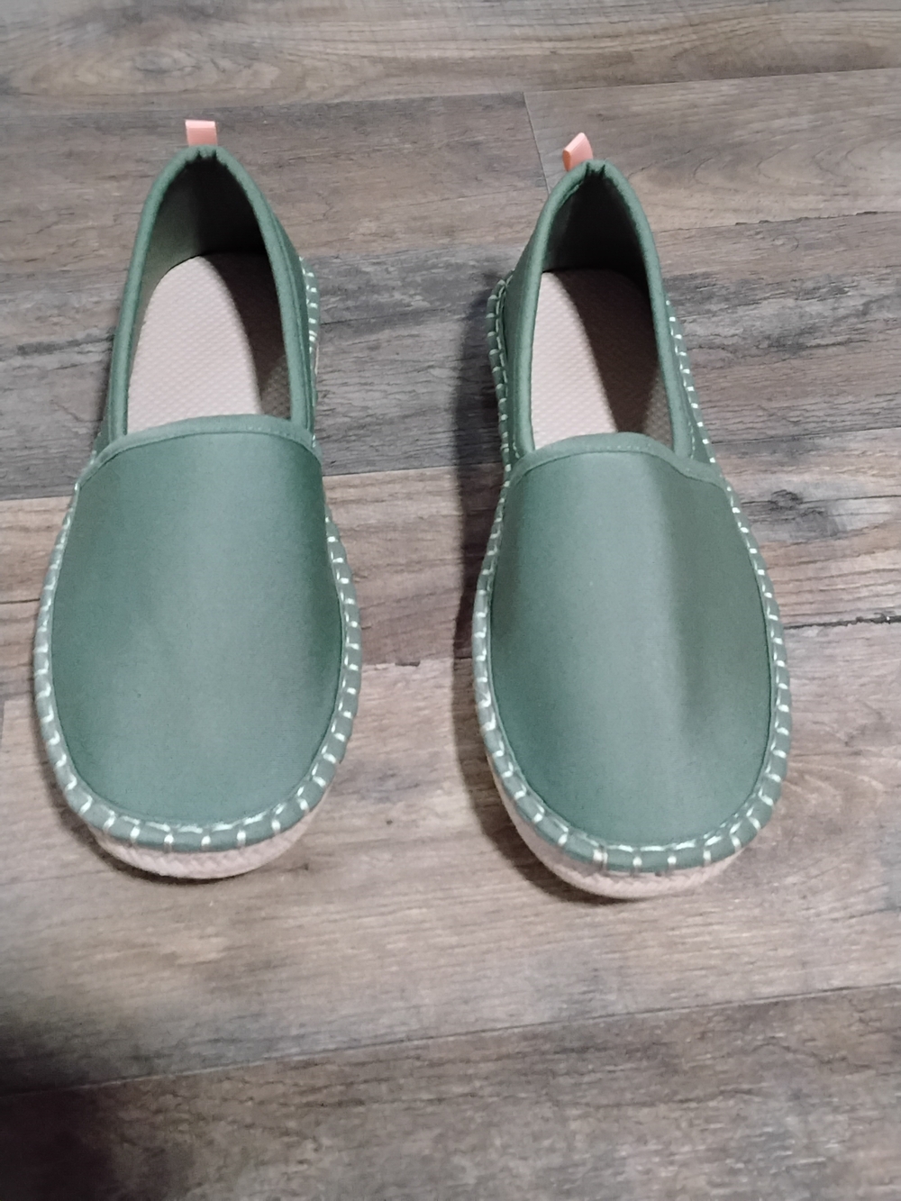 Lands' End Olive Green Slip-On Espadrille Flats with Pink Pull Tabs